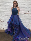 Organza with Beaded Bodice Halter High Low Prom Dress,Pageant Dress,apd2065-SheerGirl