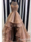 Organza con corpiño con cuentas Halter vestido de fiesta alto y bajo, vestido de desfile, apd2065