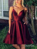 Pik Simple Homecoming Dresses Spaghetti Strap V Neck Sexy Fuchsia Hoco Dresses ARD1317-SheerGirl