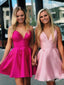 Pik Simple Homecoming Dresses Spaghetti Strap V Neck Sexy Fuchsia Hoco Dresses ARD1317