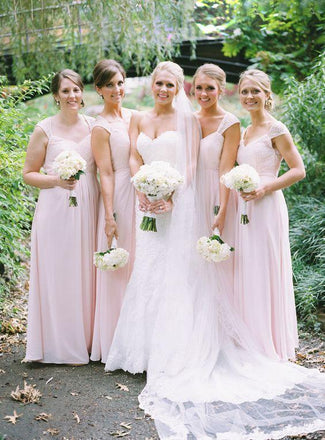 Simple V Neck Light Pink Bridesmaid Dresses Long Chiffon Maxi Dress AR –  SheerGirl