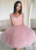 Pink Homecoming Dresses Sleeveless V Neck Lace Appliqued Homecoming Dress ARD1495-SheerGirl