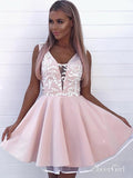 Pink Lace Appliqued Mini Homecoming Dresses V Neck Short Hoco Dress ARD1715-SheerGirl