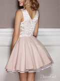 Pink Lace Appliqued Mini Homecoming Dresses V Neck Short Hoco Dress ARD1715-SheerGirl