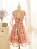 Pink Lace Homecoming Dresses Long Sleeve Knee Length Homecoming Dress ARD1312-SheerGirl