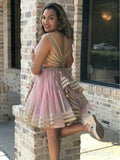 Pink Short Prom Dresses Stripe Print Cheap Plus Size Homecoming Dresses ARD1462-SheerGirl