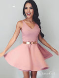 Pink Simple Homecoming Dresses V Neck Cheap Cute Homecoming Dresses ARD1128-SheerGirl