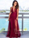 Pleated Sequins Bodice Sparkly Long Formal Dress with High Slit Long Prom Dress ARD2579-SheerGirl