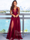 Pleated Sequins Bodice Sparkly Long Formal Dress with High Slit Long Prom Dress ARD2579-SheerGirl