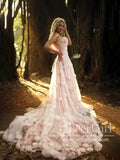 Pleated Soft Tulle Strapless Romantic Flowers Boho Wedding Dress AWD1749-SheerGirl