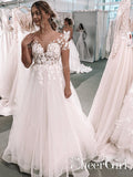 Plunging V-Neck Ball Gown Wedding Dress with Short Sleeves Backless Appliqued Bridal Gown AWD1699-SheerGirl