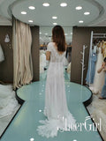 Plunging V-Neck Lace Dress Wedding Gown with Short Sleeves Elegant Bridal dress AWD1635-SheerGirl