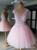 Plus Size Cheap Homecoming Dresses Beaded Lace Blush Pink Short Homecoming Dresses APD3500-SheerGirl