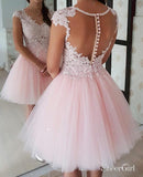 Plus Size Cheap Homecoming Dresses Beaded Lace Blush Pink Short Homecoming Dresses APD3500-SheerGirl