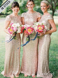 Plus Size Gold Mermaid Bridesmaid Dresses Short Sleeves Mother of the Bride Dress APD1547-SheerGirl