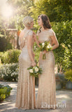 Plus Size Gold Mermaid Bridesmaid Dresses Short Sleeves Mother of the Bride Dress APD1547-SheerGirl