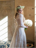 Plus Size Sheath Lace Wedding Dresses Long Sleeve Modest Bridal Dresses with Train AWD1217-SheerGirl