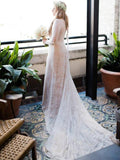 Plus Size Sheath Lace Wedding Dresses Long Sleeve Modest Bridal Dresses with Train AWD1217-SheerGirl