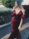 Plus Size Spaghetti Strap High Low Mermaid Burgundy Bridesmaid Dresses ARD1754-SheerGirl