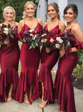 Plus Size Spaghetti Strap High Low Mermaid Burgundy Bridesmaid Dresses ARD1754-SheerGirl