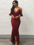 Plus Size Spaghetti Strap High Low Mermaid Burgundy Bridesmaid Dresses ARD1754-SheerGirl