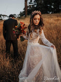 Polka Dot Boho Wedding Dresses Lace Bohemian Wedding Dress with Sleeves AWD1313-SheerGirl