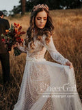 Polka Dot Boho Wedding Dresses Lace Bohemian Wedding Dress with Sleeves AWD1313-SheerGirl