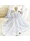 Princess Ball Gown Wedding Dresses Flower Applique Cathedral Train Bridal Dress SWD0020-SheerGirl