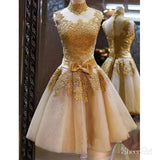 Princess High Neck Gold Lace Appliqued Homecoming Dresses,Short Party Dress,apd1428-SheerGirl