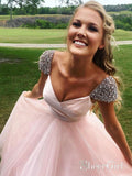 Princess Pink Tulle Prom Dresses Cap Sleeves Prom Dress APD3139-SheerGirl