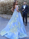 Princess Prom Dresses V-neck Sky Blue Off the Shoulder Quinceanera Dresses APD3008-SheerGirl