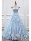 Princess Prom Dresses V-neck Sky Blue Off the Shoulder Quinceanera Dresses APD3008-SheerGirl