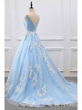 Princess Prom Dresses V-neck Sky Blue Off the Shoulder Quinceanera Dresses APD3008-SheerGirl