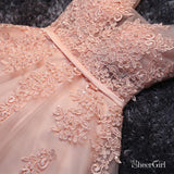 Princess V-neck Blush Pink Hoco Dresses Tulle Lace Appliqued Homecoming Dresses APD2277-SheerGirl