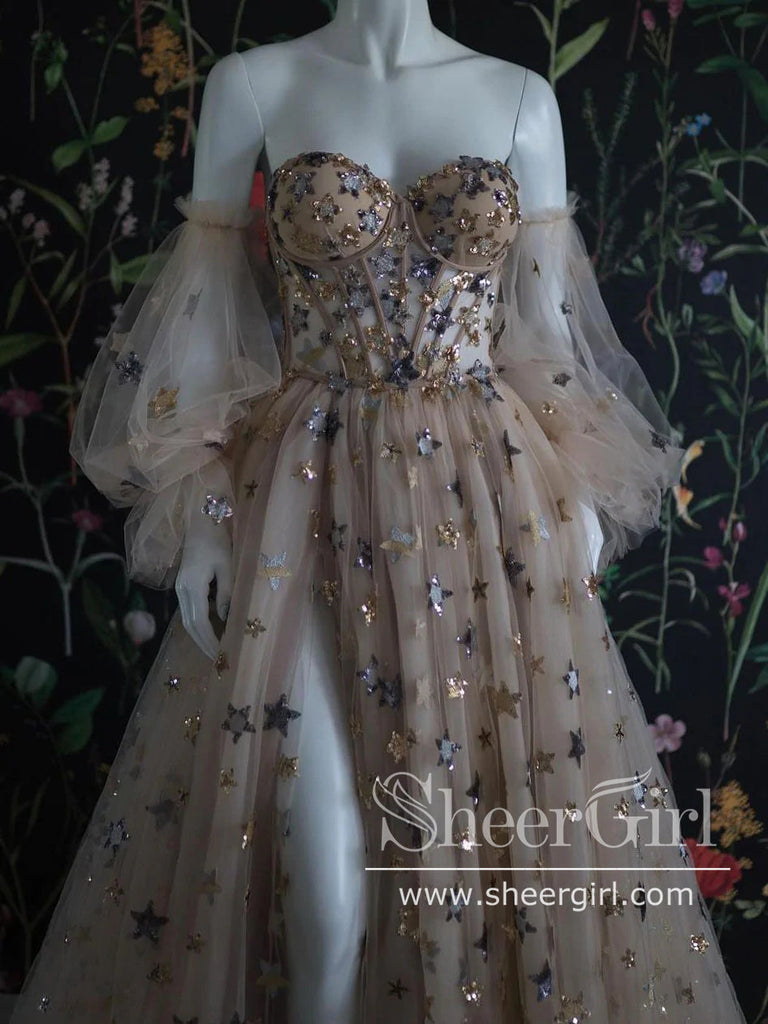 Star Tulle Dress/ 90s Corset Prom Dress/ Fairy Prom Dress/ Starry Mesh –  DSProm