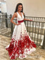 Vestidos de fiesta largos estampados floal con cuentas rojas y vestido formal con escote en V profundo de talla grande APD3326 