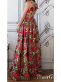 Red Floral Prom Dresses Embroidery See Through Elegant Formal Dresses ARD1338-SheerGirl