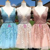 Red Lace Applique Homecoming Dresses V Neck Tulle Short Prom Dress ARD1473-SheerGirl