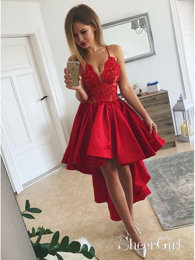 Vestido corto rojo brillante  Dress, Red lace dress, Red dress