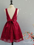 Red Lace Short Homecoming Dresses Cheap Cute Homecoming Dress with Bow ARD1481-SheerGirl