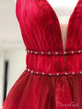 Red Ombre Prom Dresses V Neck Long Tulle Prom Dress for Junior ARD2137-SheerGirl