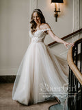 Romantic Tulle & Blossom Net A-line Gown with Lace Straps Sweep Train Wedding Dress AWD1800-SheerGirl