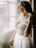 Romantic Tulle & Blossom Net A-line Gown with Lace Straps Sweep Train Wedding Dress AWD1800-SheerGirl