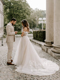 Romantic Tulle & Blossom Net A-line Gown with Lace Straps Sweep Train Wedding Dress AWD1800-SheerGirl