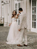 Romantic Tulle & Blossom Net A-line Gown with Lace Straps Sweep Train Wedding Dress AWD1800-SheerGirl