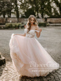 Romantic Tulle & Blossom Net A-line Gown with Lace Straps Sweep Train Wedding Dress AWD1800-SheerGirl