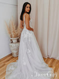 Romantic V Neckline Backless Wedding Dress Appliqued Ball Gown Bridal Gown AWD1707-SheerGirl