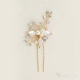 Rose Gold Bridal Haripin with Crystal Sprig and Leaves ACC1157-SheerGirl