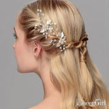 Rose Gold Bridal Haripin with Crystal Sprig and Leaves ACC1157-SheerGirl