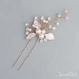 Rose Gold Bridal Haripin with Crystal Sprig and Leaves ACC1157-SheerGirl